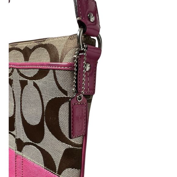 COACH Swing Pack Brown Signature C Logo Shoulder Crossbody Bag Hot Pink Brown - Picture 7 of 8